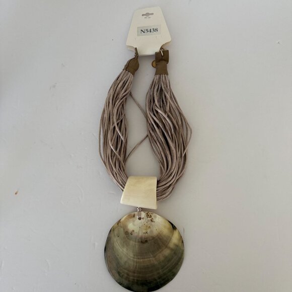 Multi-Strand Cord Large Shell Pendant Necklace t Adjustable Length - Picture 3 of 4